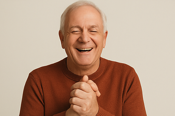 oudere heer is blij dat hij gewonnen heeft